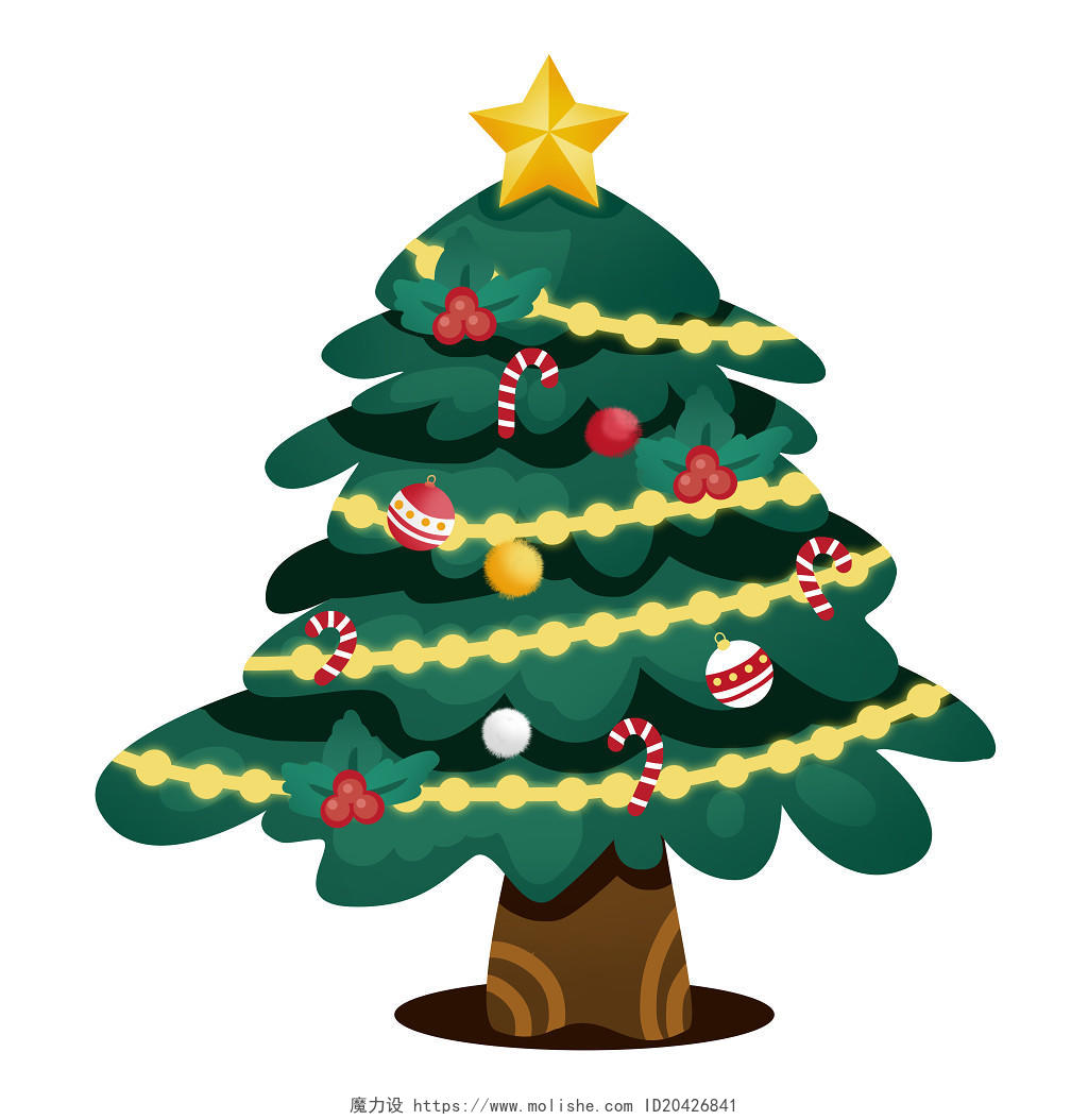 圣诞节圣诞树手绘插画png素材